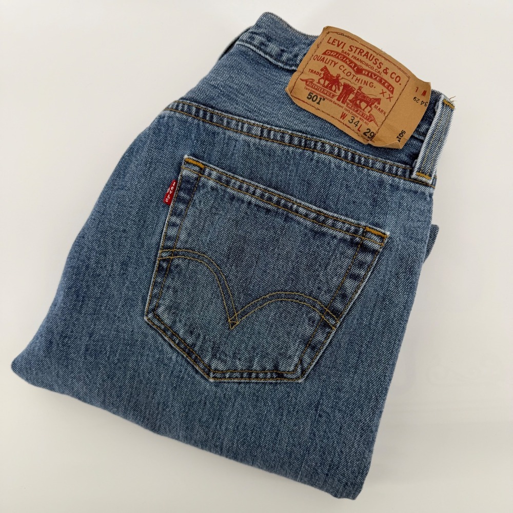 Levi's 501 Original Fit Straight Leg Button Fly Jeans 34x29 Blue Medium Wash